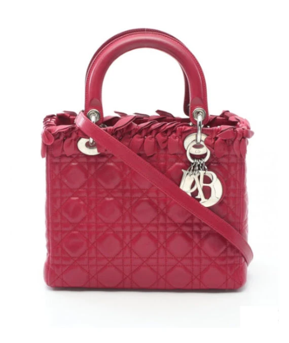 Christian Dior Lambskin Cannage Pink Bow Lady Dior Fuchsia