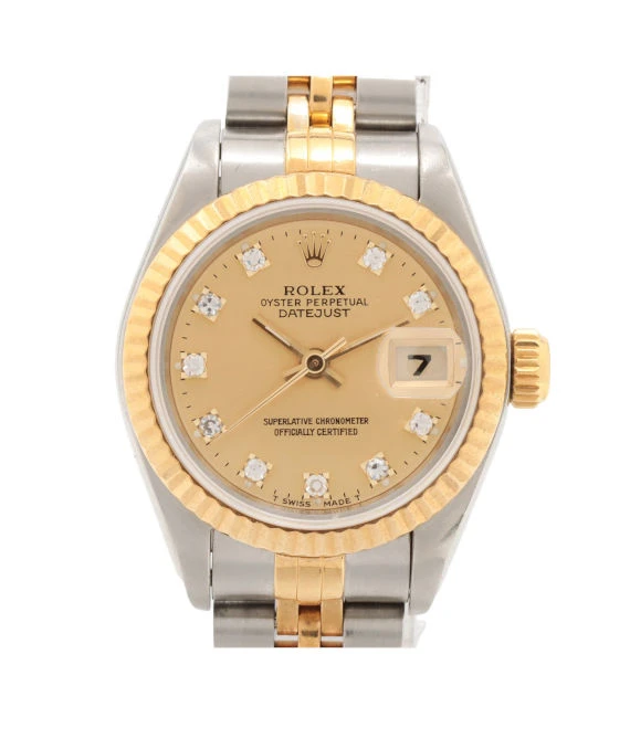 Rolex Champagne 18K Yellow Gold/Stainless Steel Diamond Datejust 69173 Womens Wristwatch 25 mm