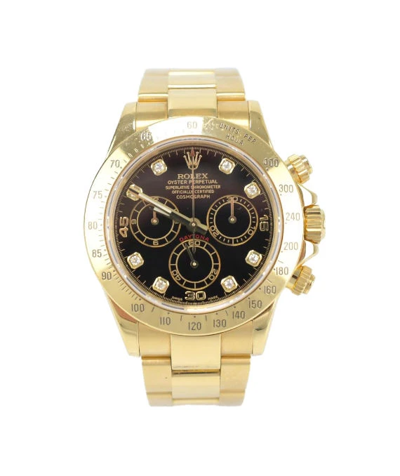 Rolex Daytona 116528G 18k Yellow Gold Black Diamond Dial Automatic Mens Watch