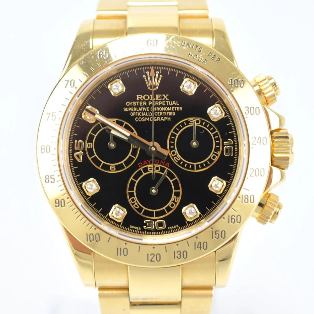 Rolex Daytona 116528G 18k Yellow Gold Black Diamond Dial Automatic Mens Watch