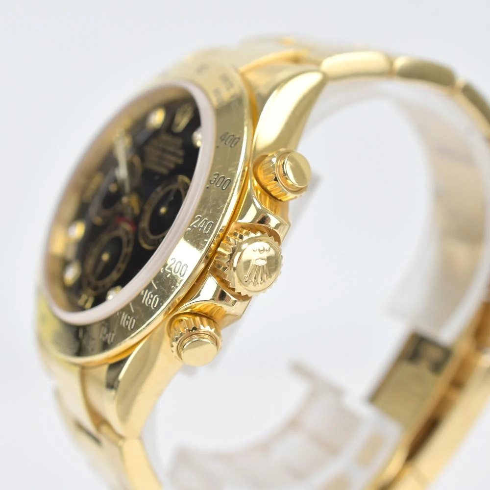 Rolex Daytona 116528G 18k Yellow Gold Black Diamond Dial Automatic Mens Watch