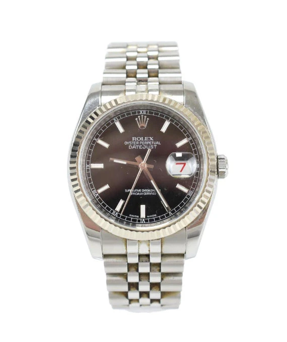 Rolex Black 18k White Gold  Stainless Steel Datejust 16234 Mens Wristwatch