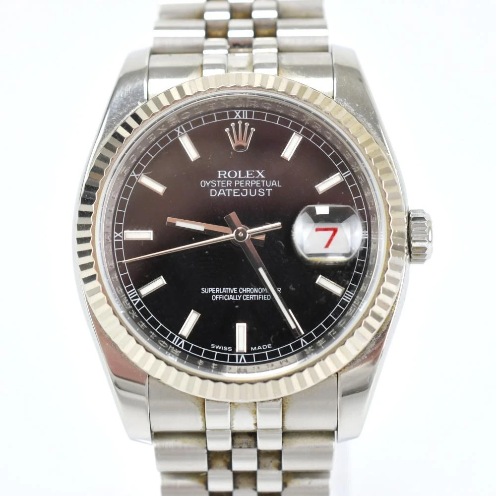 Rolex Black 18k White Gold  Stainless Steel Datejust 16234 Mens Wristwatch