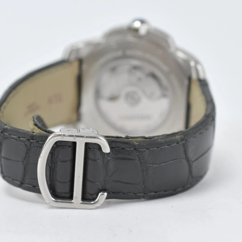Cartier Black Stainless Steel  Leather Calibre de Cartier Automatic Mens Wristwatch
