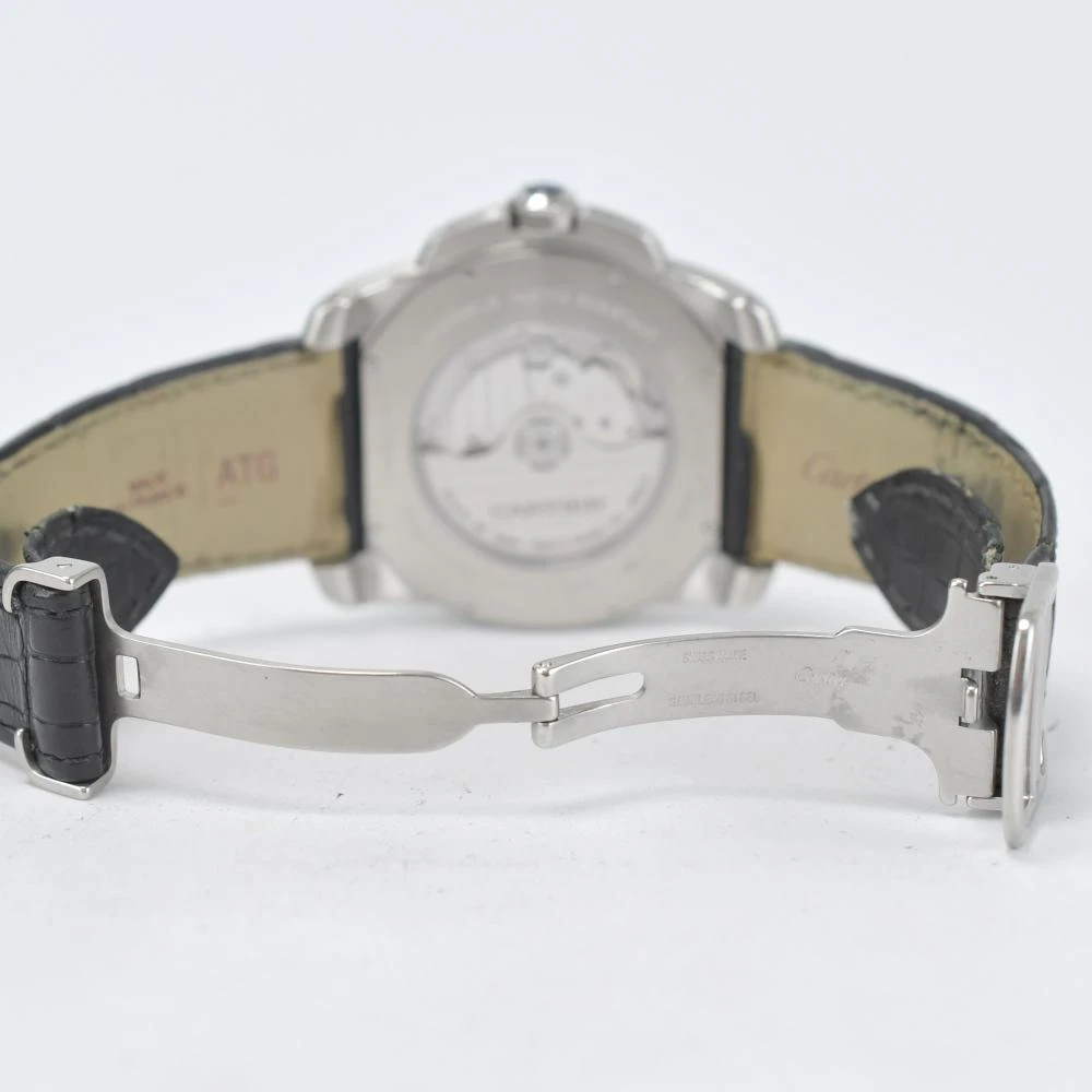 Cartier Black Stainless Steel  Leather Calibre de Cartier Automatic Mens Wristwatch