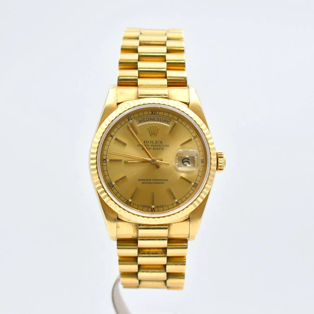 Rolex Champagne 18k Yellow Gold Day-Date 18038 Automatic Mens Wristwatch