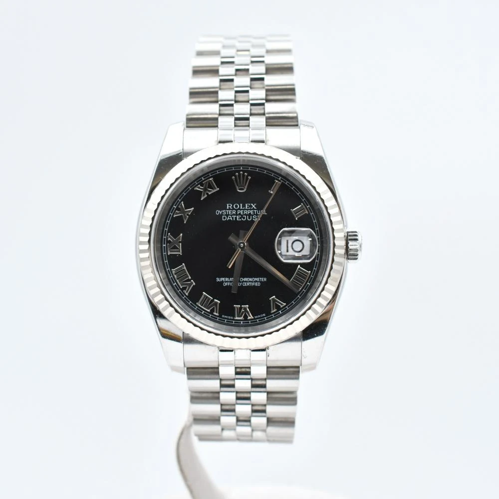 Rolex Datejust 116234 Black Dial Roman 18k White Gold  Stainless Steel Jubilee Bracelet Automatic Mens Watch