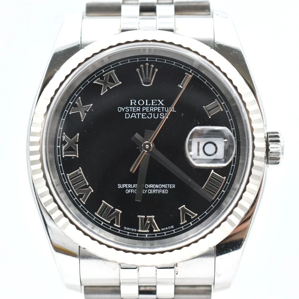 Rolex Datejust 116234 Black Dial Roman 18k White Gold  Stainless Steel Jubilee Bracelet Automatic Mens Watch