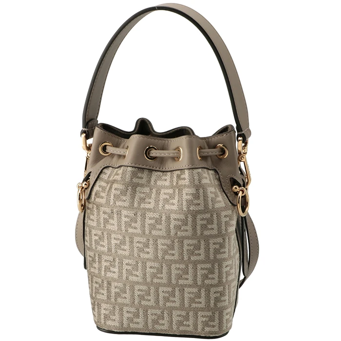 Fendi Beige Brown Small FF Logo Mini Mon Tresor Bucket Bag