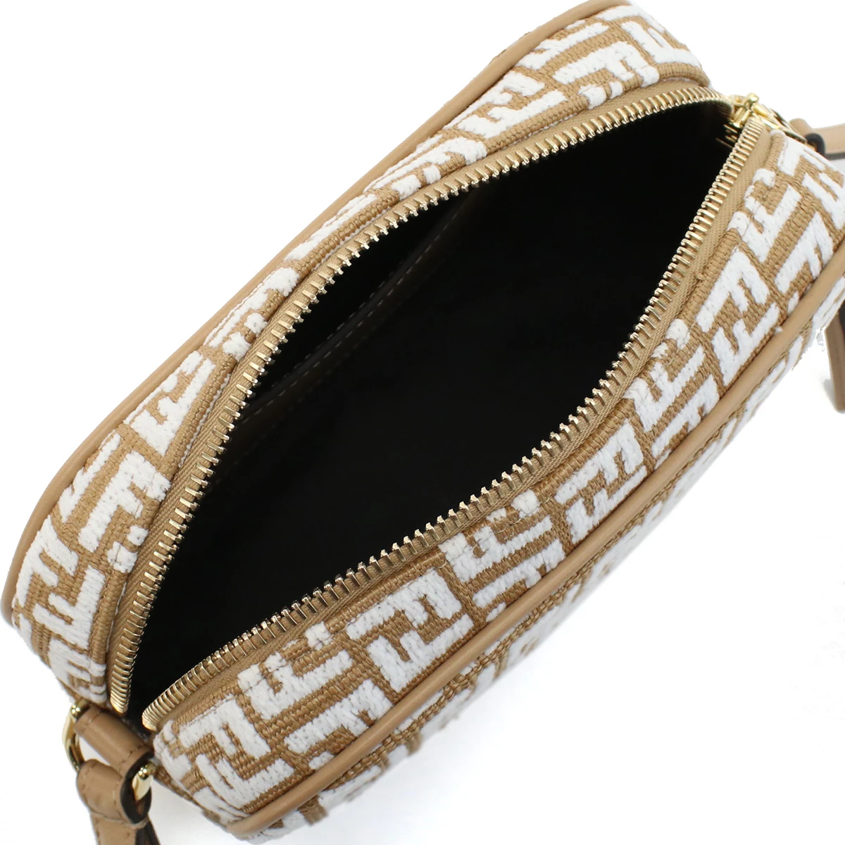 Fendi Brown White FF Mini Raffia  Leather Camera Bag