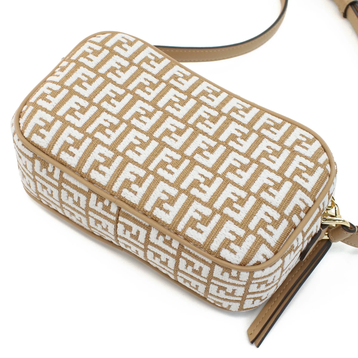 Fendi Brown White FF Mini Raffia  Leather Camera Bag