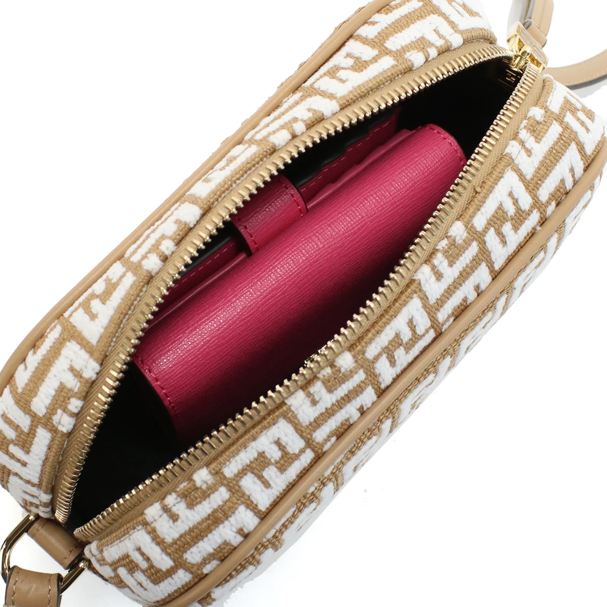 Fendi Brown White FF Mini Raffia  Leather Camera Bag