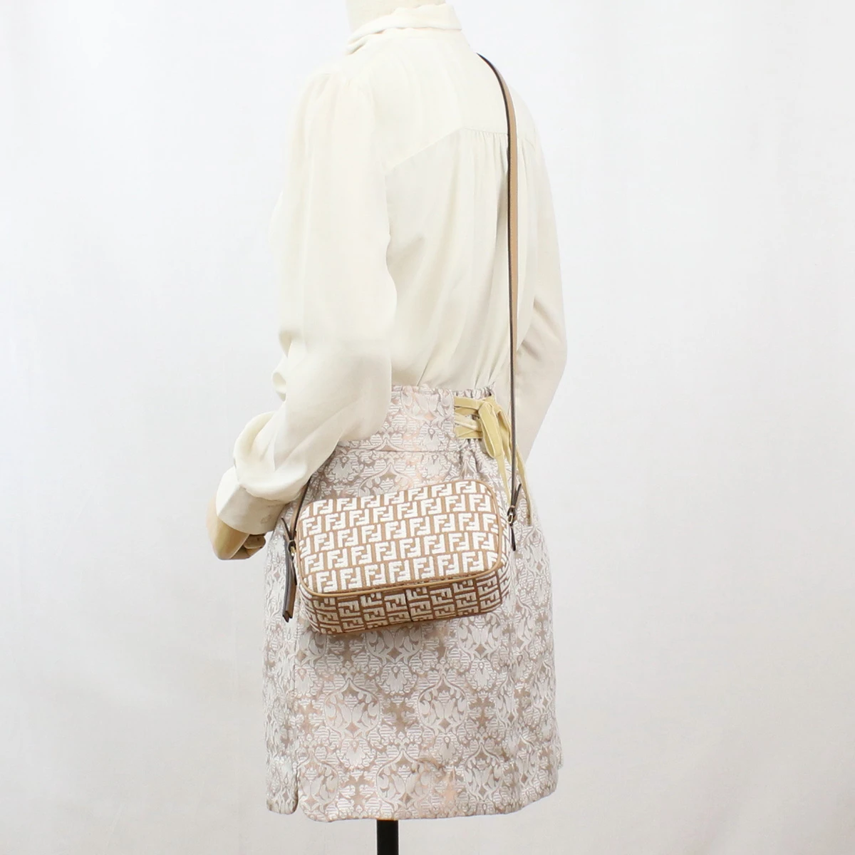 Fendi Brown White FF Mini Raffia  Leather Camera Bag