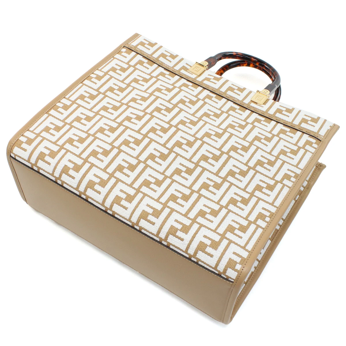 Fendi Brown White Medium Sunshine Raffia Tote Bag