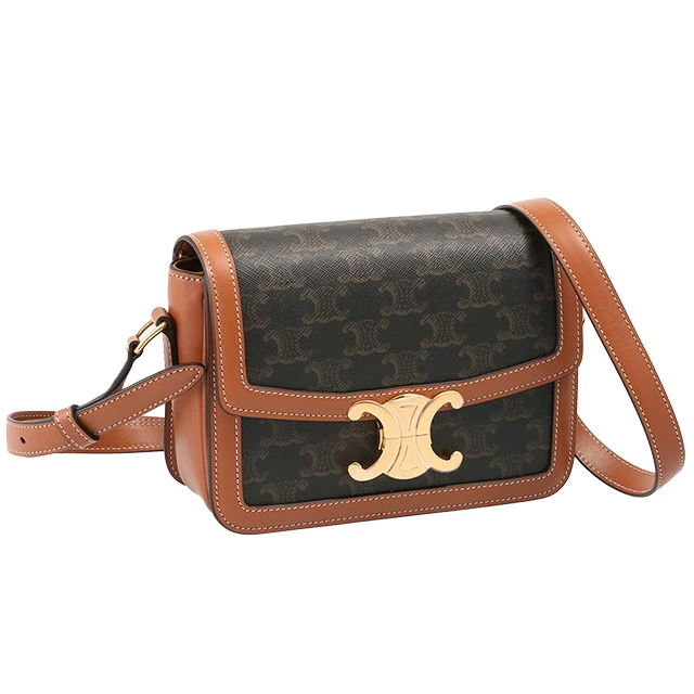 Celine Brown Triomphe Canvas  Calfskin Teen Triomphe Bag