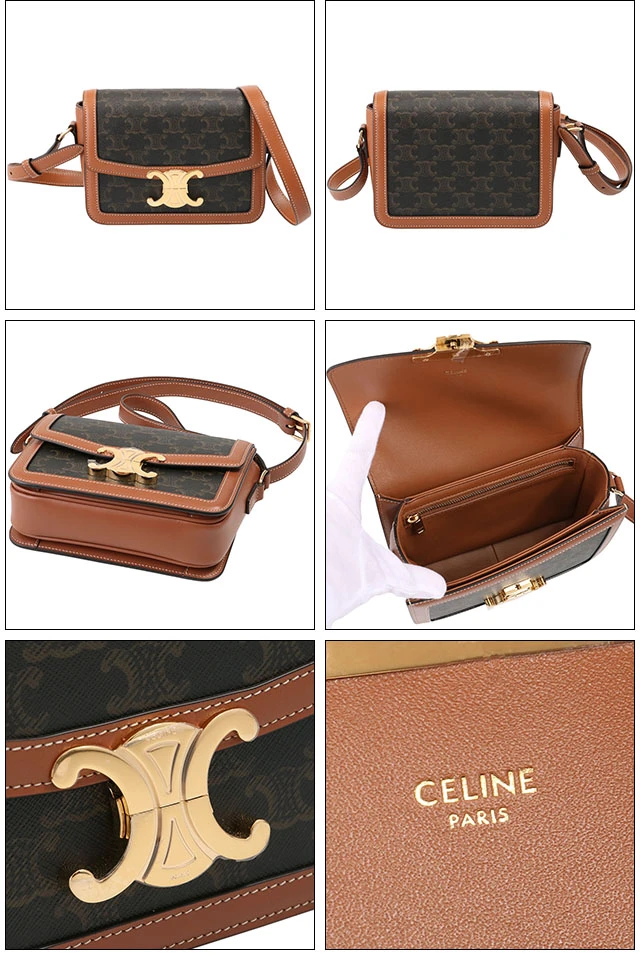 Celine Brown Triomphe Canvas  Calfskin Teen Triomphe Bag