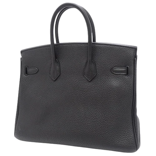 Hermes Birkin (Stamp T) Size 25 Togo Leather Handbag in Black color with Gold Hardware