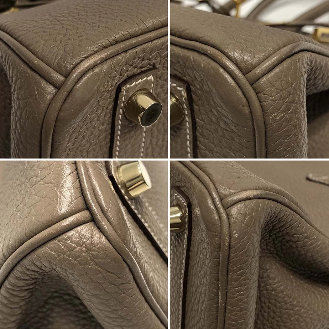 Hermes 2009 Birkin (Stamp M) Size 25 Togo Leather Handbag in Etoupe color with Gold Hardware