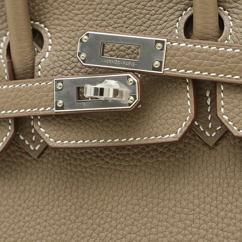 Hermes 2024 Birkin (Stamp W) Size 25 Togo Leather Handbag in Etoupe color with Palladium Hardware