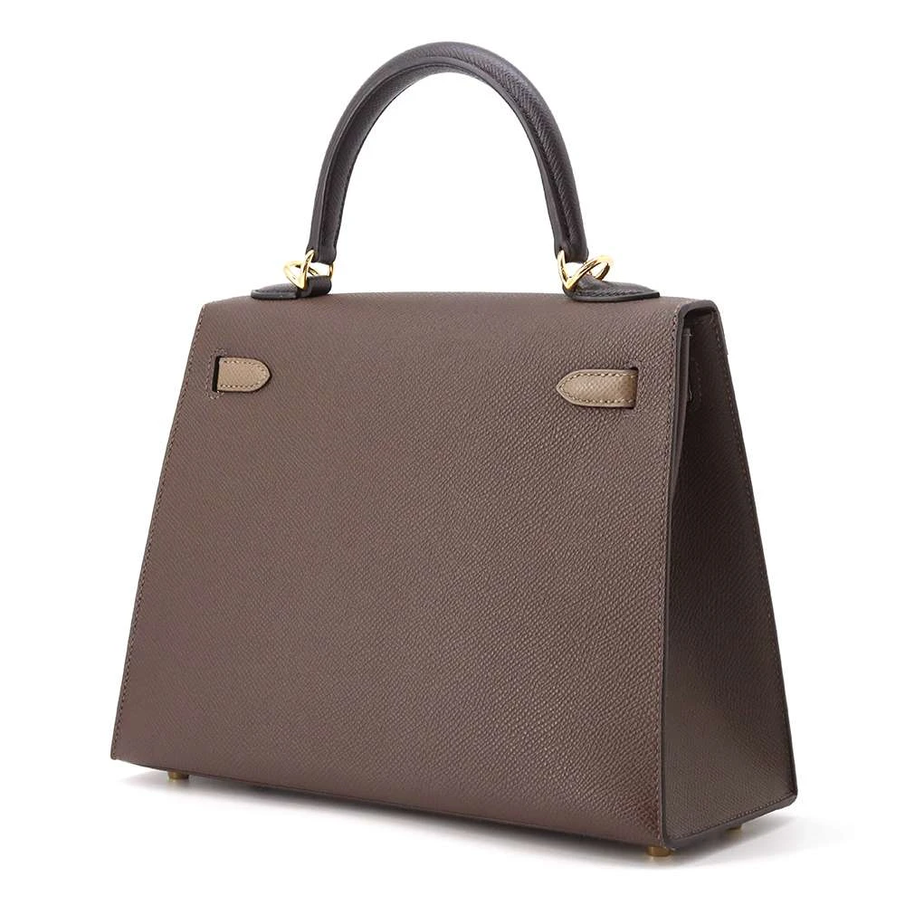 Hermes 2023 (Stamp B) Tricolor Ebene/Etoupe/ Black Kelly in Epsom Leather with Gold Hardware