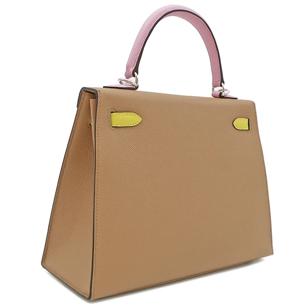 Hermes 2022 (Stamp U) Tricolor Chai/Mauve Sylvestre /Lime Kelly in Epsom Leather with Palladium Hardware