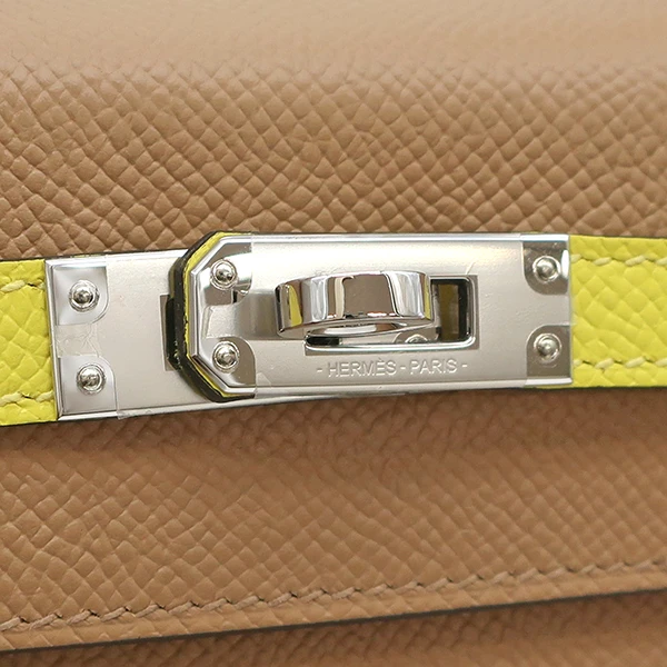 Hermes 2022 (Stamp U) Tricolor Chai/Mauve Sylvestre /Lime Kelly in Epsom Leather with Palladium Hardware