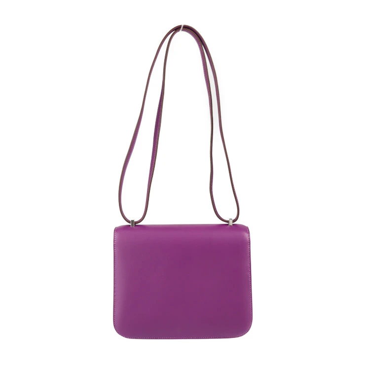 Hermes (Stamp T) Size 18 Swift leather Constance 3 Mini Anemone Purple in Color with Palladium Hardware