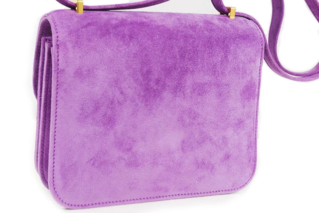 Hermes 2021 (Stamp Z) Size 18 Grizzly Suede Constance 3 Mini Doblis Violet in Color with Gold Hardware