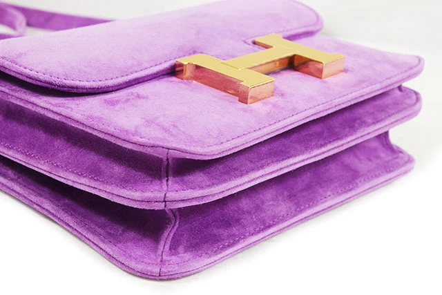 Hermes 2021 (Stamp Z) Size 18 Grizzly Suede Constance 3 Mini Doblis Violet in Color with Gold Hardware
