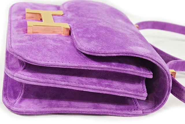Hermes 2021 (Stamp Z) Size 18 Grizzly Suede Constance 3 Mini Doblis Violet in Color with Gold Hardware