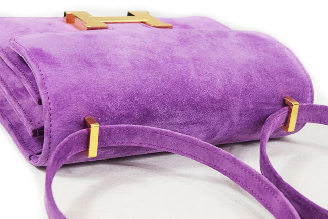 Hermes 2021 (Stamp Z) Size 18 Grizzly Suede Constance 3 Mini Doblis Violet in Color with Gold Hardware