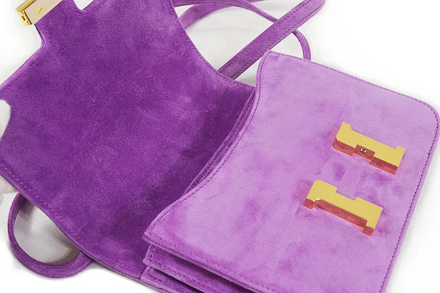 Hermes 2021 (Stamp Z) Size 18 Grizzly Suede Constance 3 Mini Doblis Violet in Color with Gold Hardware