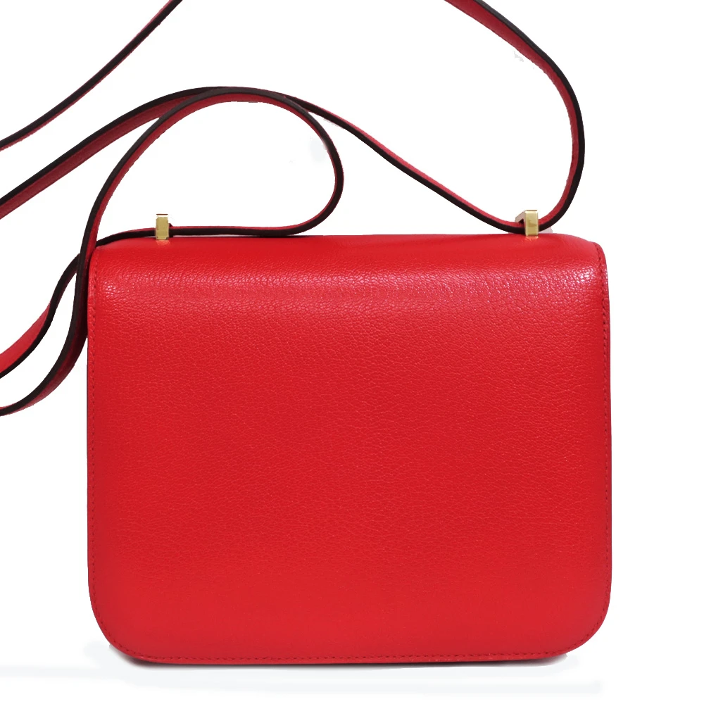Hermes (Stamp B) Size 18 Chevre leather Constance 3 Mini Rouge Casaque in Color with Gold Hardware