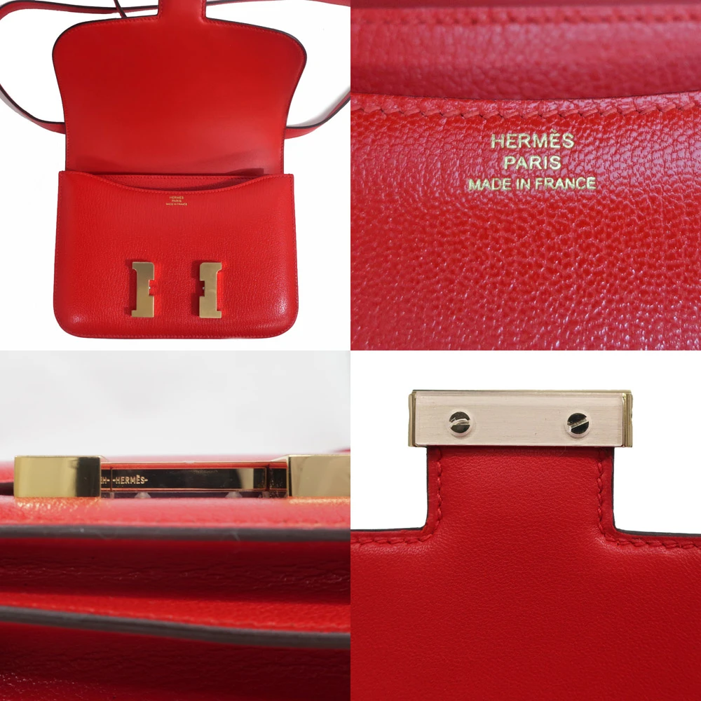 Hermes (Stamp B) Size 18 Chevre leather Constance 3 Mini Rouge Casaque in Color with Gold Hardware