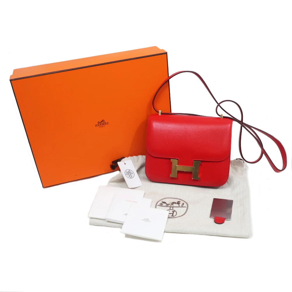 Hermes (Stamp B) Size 18 Chevre leather Constance 3 Mini Rouge Casaque in Color with Gold Hardware