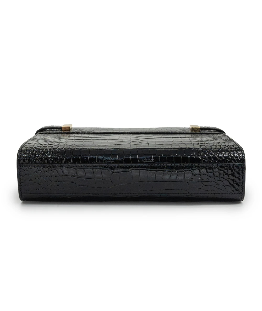 Saint Laurent Manhattan Crocodile-embossed Shiny Leather Shoulder Bag