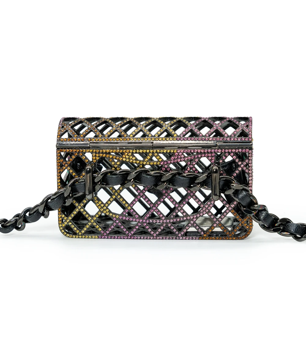 Chanel Mini Evening Belt Bag with Multicolored Strass and Black Metal