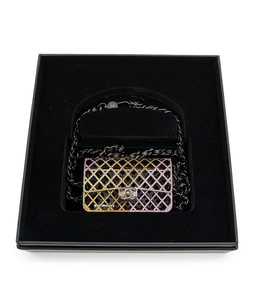 Chanel Mini Evening Belt Bag with Multicolored Strass and Black Metal
