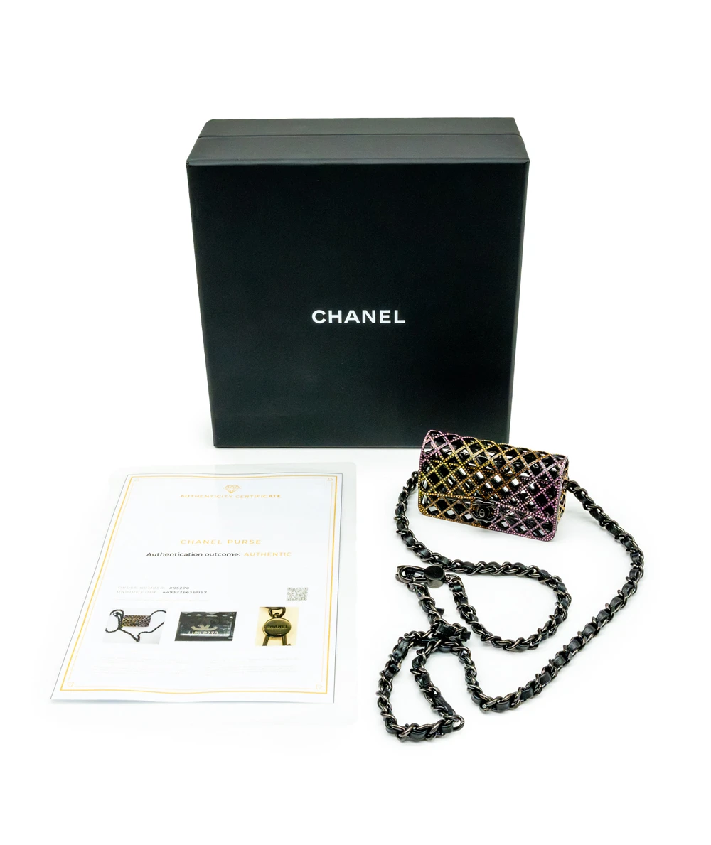 Chanel Mini Evening Belt Bag with Multicolored Strass and Black Metal