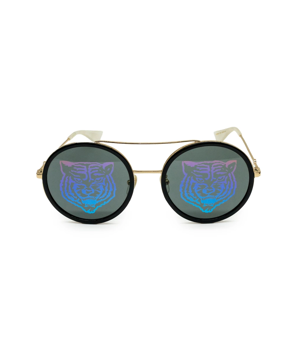 Gucci Round Frame Sunglasses with Tiger Emblem