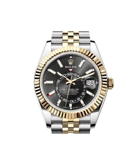 Rolex 2023 Black Sky-Dweller 326933 18k Yellow Gold  Stainless Steel Jubilee Bracelet Mens Wristwatch 42mm