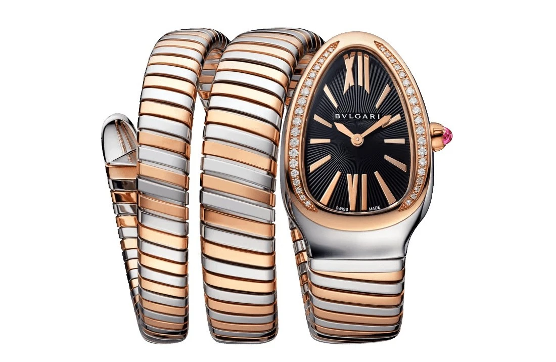 Bvlgari 2024 Serpenti Tubogas Black 102099 18k Rose Gold  Stainless Steel Diamond Bezel 35 mm