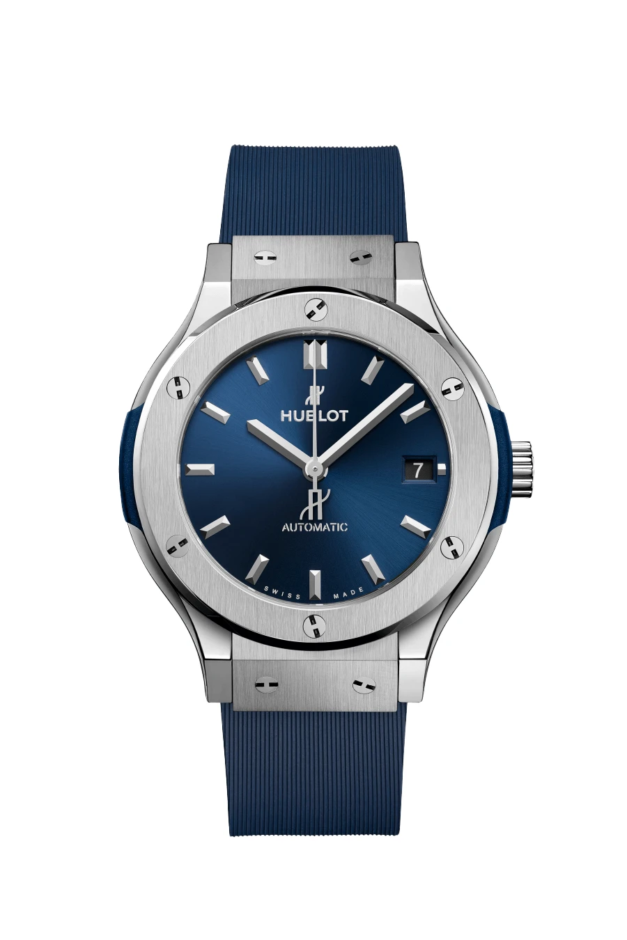 Hublot 2024 Blue Classic Fusion 565.NX. 7170.RX Titanium  Rubber Automatic Mens Wristwatch 38 mm