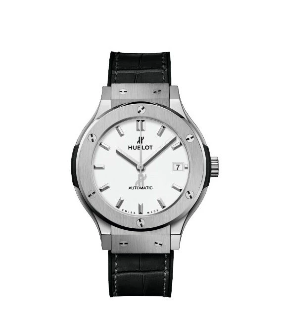 Hublot 2024 White Classic Fusion 565.NX. 2611.RX Titanium  Leather Automatic Mens Wristwatch 38 mm