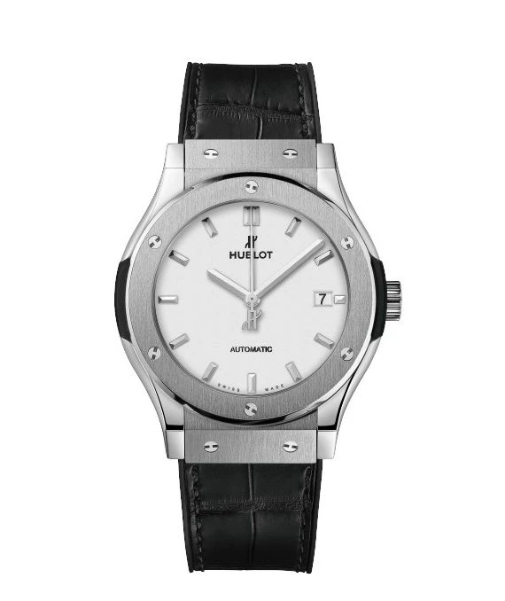 Hublot 2024 White Classic Fusion 542.NX. 2611.RX Titanium  Leather Automatic Mens Wristwatch 42 mm