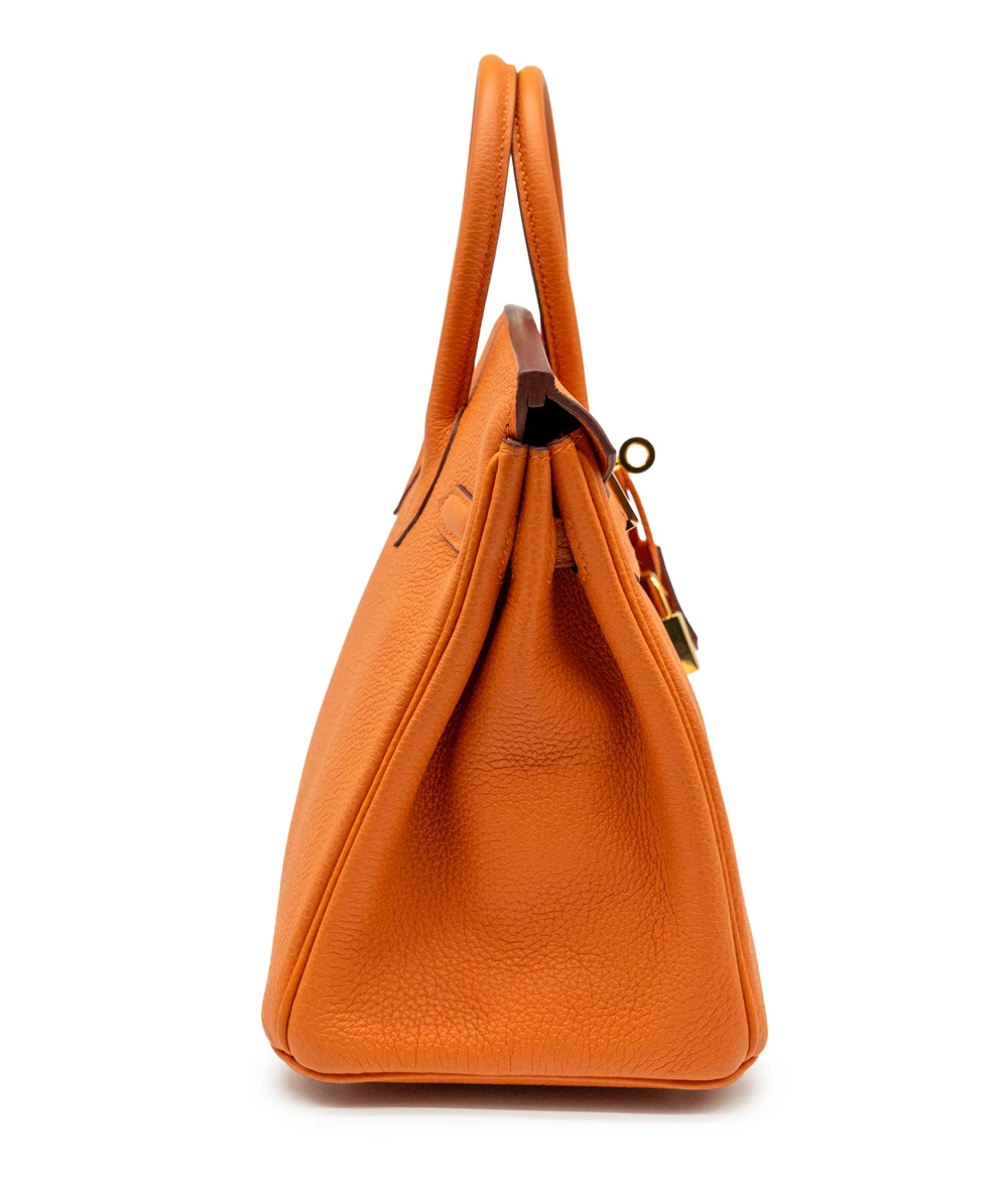 Hermes Birkin (Stamp B) Size 25 Togo Leather handbag in Orange with Gold Hardware Brand New Year 2023