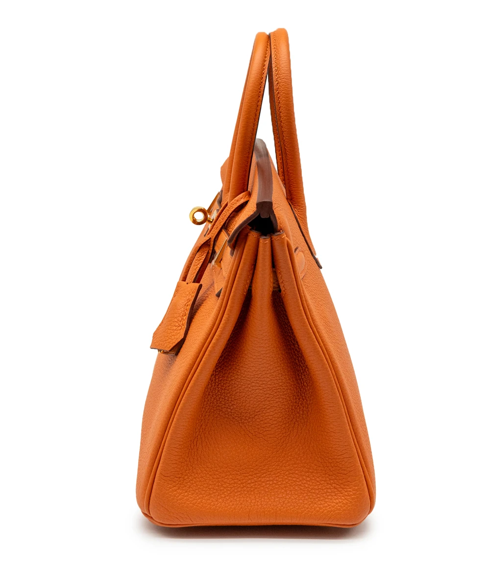 Hermes Birkin (Stamp B) Size 25 Togo Leather handbag in Orange with Gold Hardware Brand New Year 2023