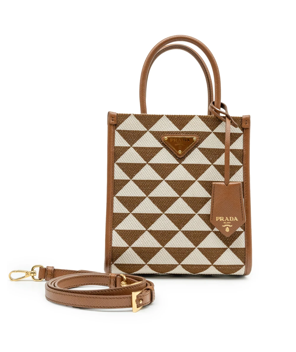 Prada Tobacco  Chalk White Symbole Embroidered Fabric Mini Bag