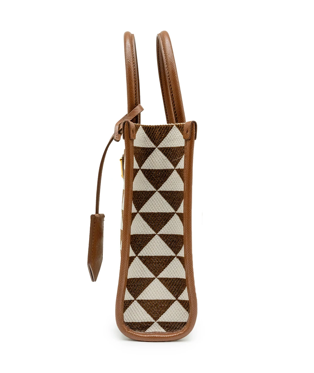 Prada Tobacco  Chalk White Symbole Embroidered Fabric Mini Bag