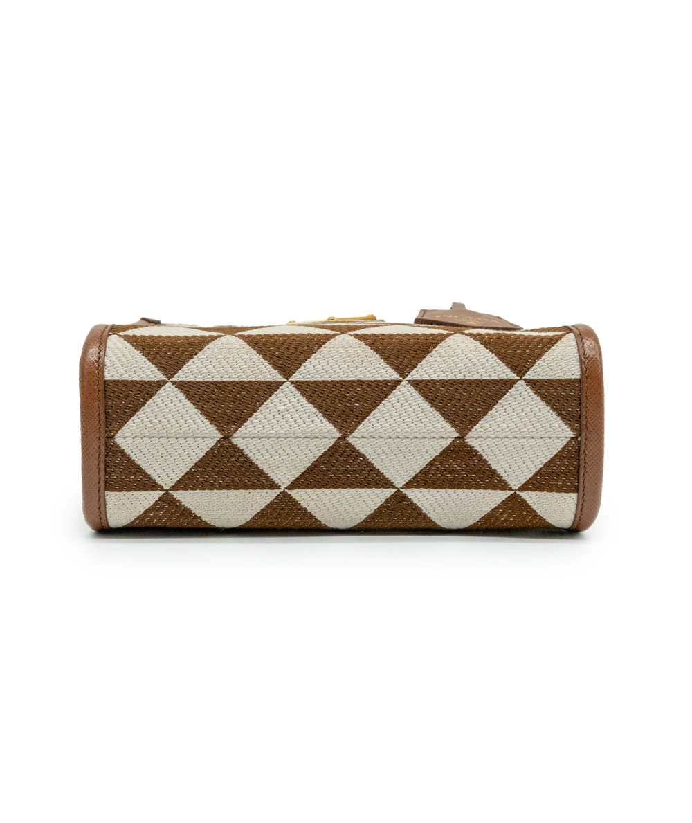 Prada Tobacco  Chalk White Symbole Embroidered Fabric Mini Bag